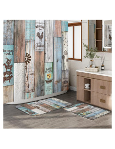 Conjunto de baño Witzest 3 piezas rústico con cortina 182.88 cm