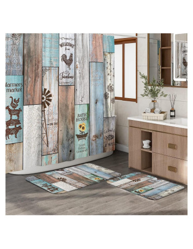 Conjunto de baño Witzest 3 piezas rústico con cortina 182.88 cm