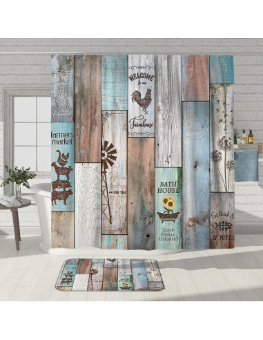 Conjunto de baño Witzest 3 piezas rústico con cortina 182.88 cm