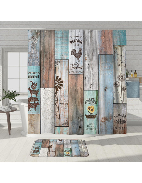 Conjunto de baño Witzest 3 piezas rústico con cortina 182.88 cm