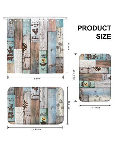 Conjunto de baño Witzest 3 piezas rústico con cortina 182.88 cm