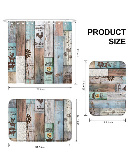 Conjunto de baño Witzest 3 piezas rústico con cortina 182.88 cm