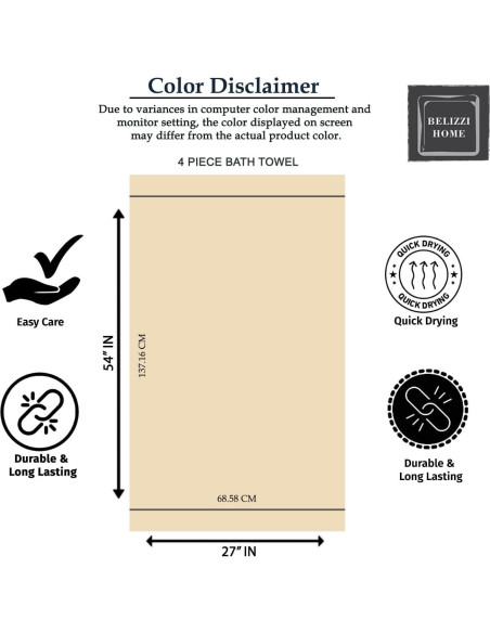 Conjunto de Toallas de Baño Belizzi Home 4 Pack 68.6x137.2 cm 100% Algodón