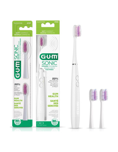 Cepillo de dientes GUM Sonic con 2 cabezales recambio, blanco
