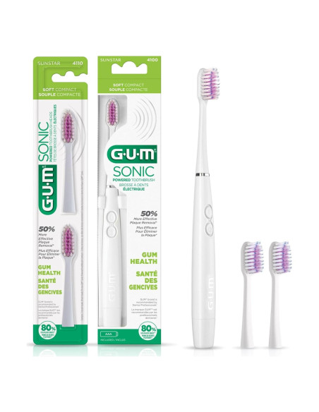 Cepillo de dientes GUM Sonic con 2 cabezales recambio, blanco