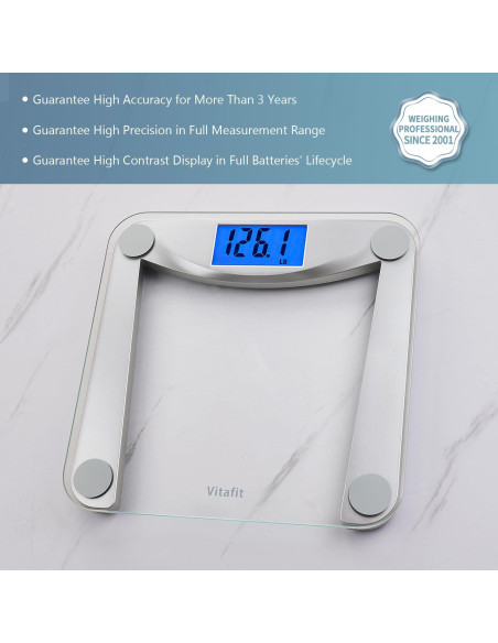 Escala Digital de Baño Vitafit VT1703U, 182kg, Pantalla LCD Grande