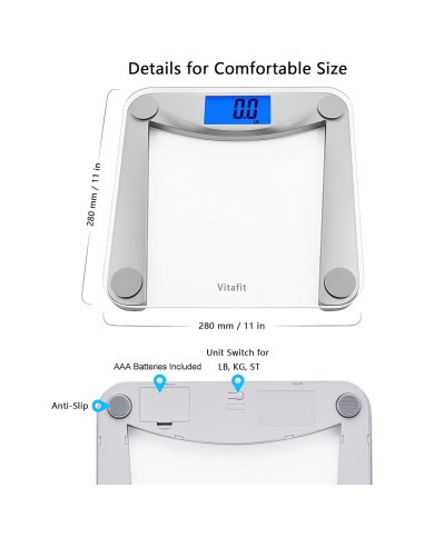 Escala Digital de Baño Vitafit VT1703U, 182kg, Pantalla LCD Grande