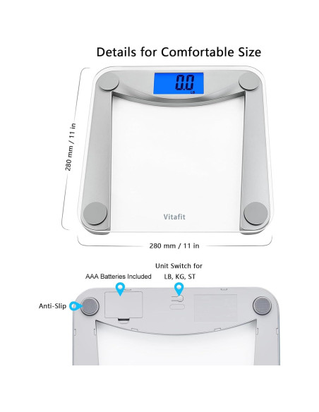 Escala Digital de Baño Vitafit VT1703U, 182kg, Pantalla LCD Grande