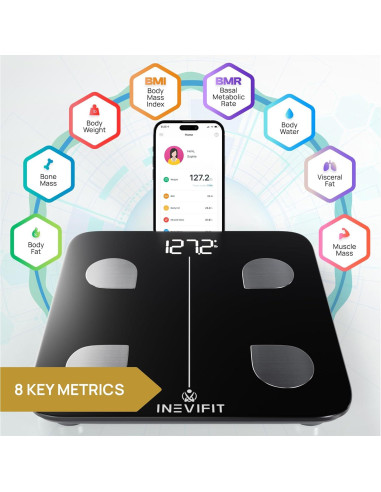 Báscula de Grasa Corporal Inteligente INEVIFIT Bluetooth 181 kg