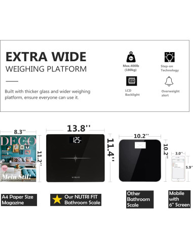 Balanza de Baño Digital NUTRI FIT Extra Ancha 181kg LCD