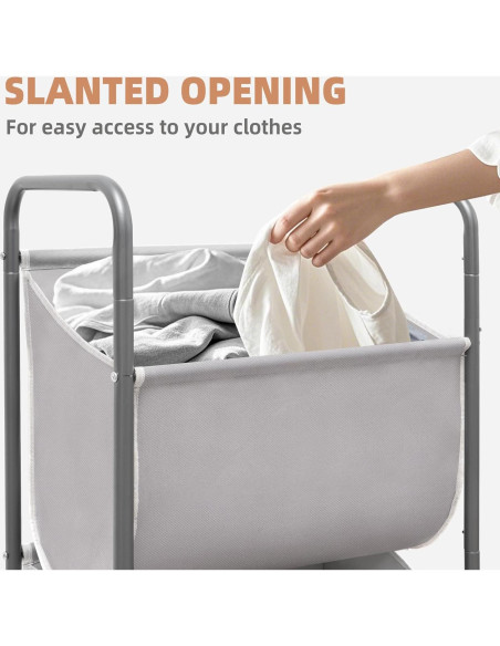 Cesta de Ropa Vertical Rodante STORAGE MANIAC 120L Gris 3 Niveles