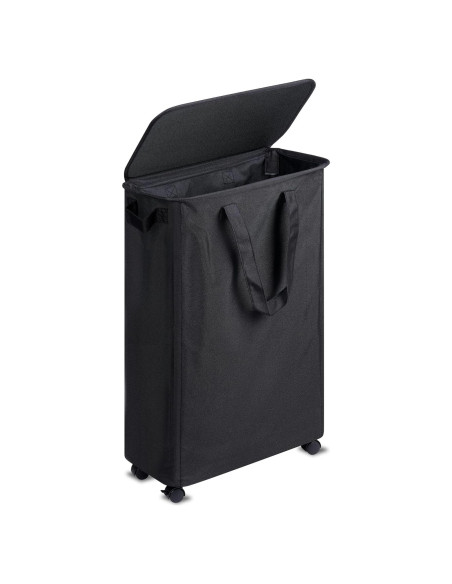 Cesta de Ropa Slim Vincona 55L con Tapa y Ruedas Negra