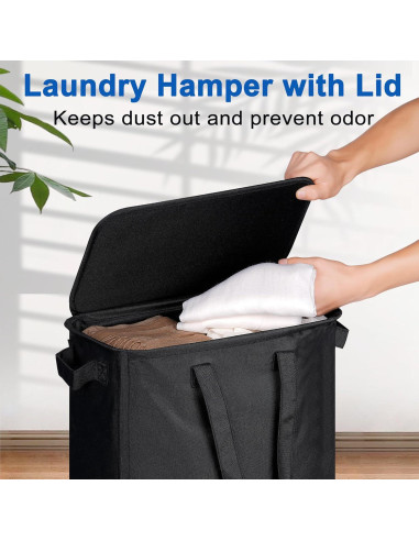 Cesta de Ropa Slim Vincona 55L con Tapa y Ruedas Negra