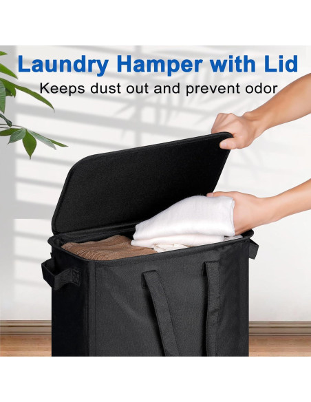 Cesta de Ropa Slim Vincona 55L con Tapa y Ruedas Negra