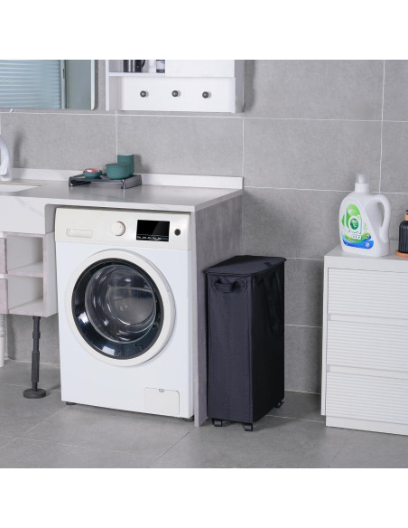 Cesta de Ropa Slim Vincona 55L con Tapa y Ruedas Negra