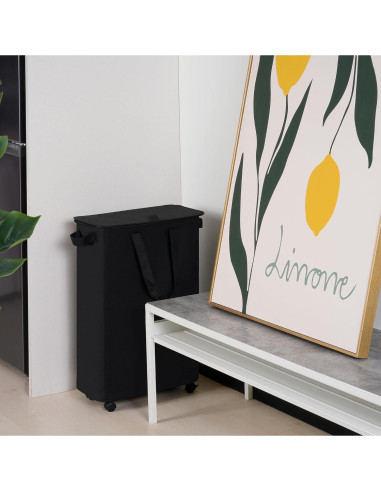 Cesta de Ropa Slim Vincona 55L con Tapa y Ruedas Negra