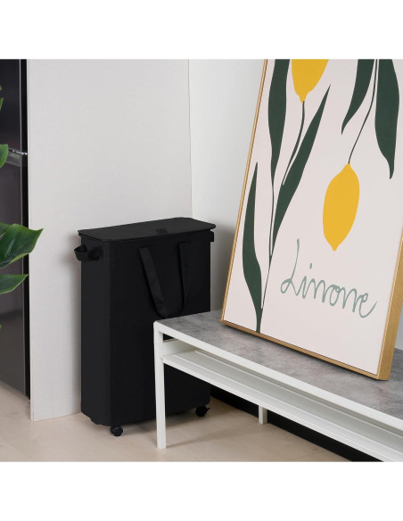 Cesta de Ropa Slim Vincona 55L con Tapa y Ruedas Negra