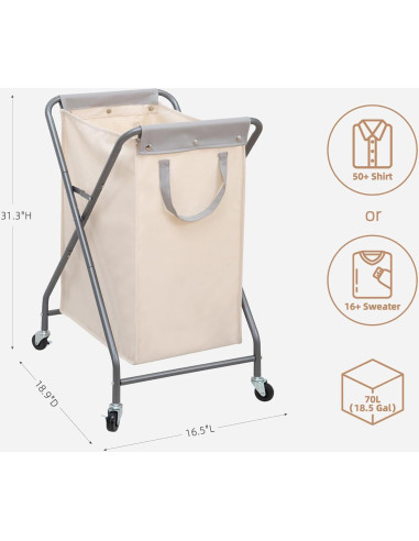 Cesta de Ropa Plegable STORAGE MANIAC 70L Beige con Ruedas