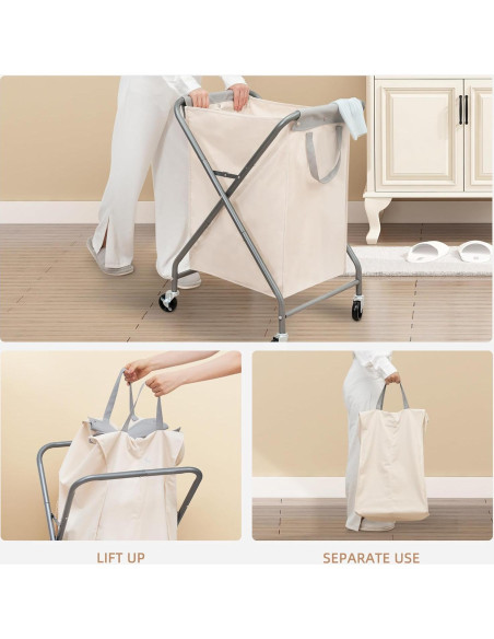 Cesta de Ropa Plegable STORAGE MANIAC 70L Beige con Ruedas