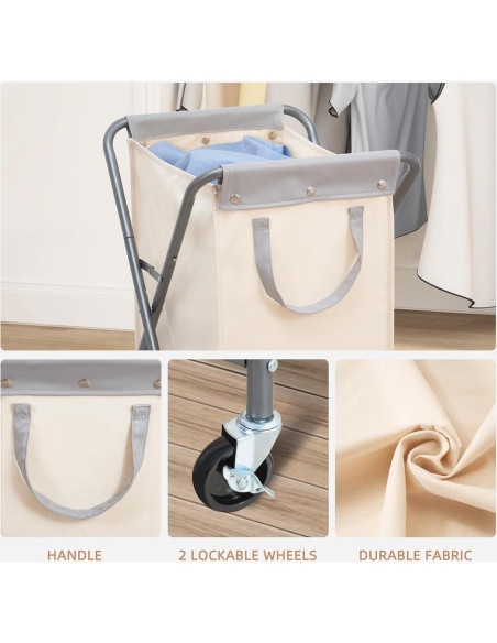 Cesta de Ropa Plegable STORAGE MANIAC 70L Beige con Ruedas