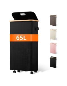 Cesta de lavandería Vincona 65L con ruedas y tapa negra