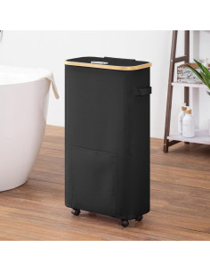 Cesta de lavandería Vincona 65L con ruedas y tapa negra 2