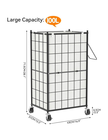 Cesto de Ropa Rodante WOWLIVE 100L con Ruedas y Bolsa Extraíble