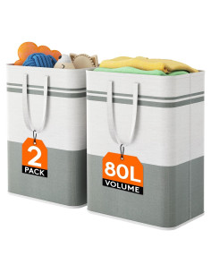 Cesto de Ropa Plegable Lifewit 80L 2 Pack Impermeable Gris