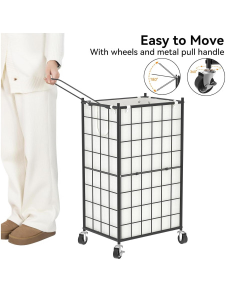 Cesto de Ropa Rodante WOWLIVE 100L con Ruedas y Bolsa Extraíble