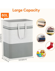 Cesto de Ropa Plegable Lifewit 80L 2 Pack Impermeable Gris 2