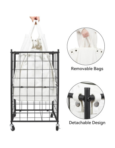 Cesto de Ropa Rodante WOWLIVE 100L con Ruedas y Bolsa Extraíble