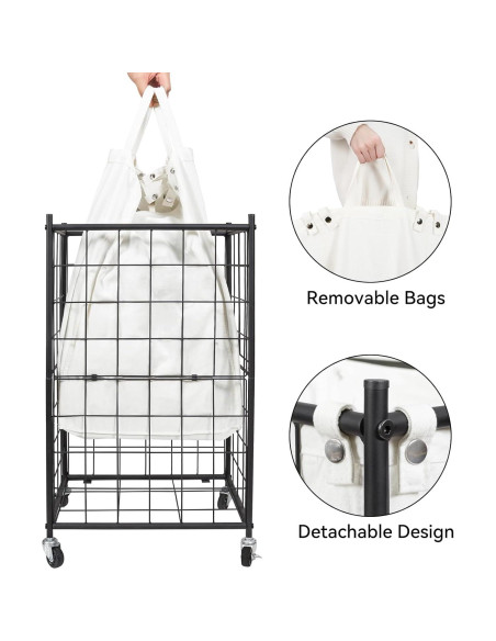 Cesto de Ropa Rodante WOWLIVE 100L con Ruedas y Bolsa Extraíble