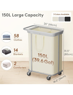 Cesta de Ropa Rodante Lifewit 150L con Ruedas y Divisiones 2