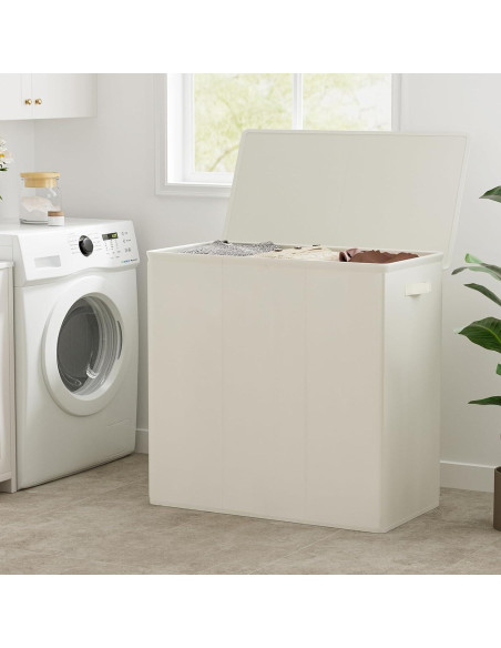 Cesto de Ropa 180L WOWLIVE con Tapa y 3 Compartimentos Beige