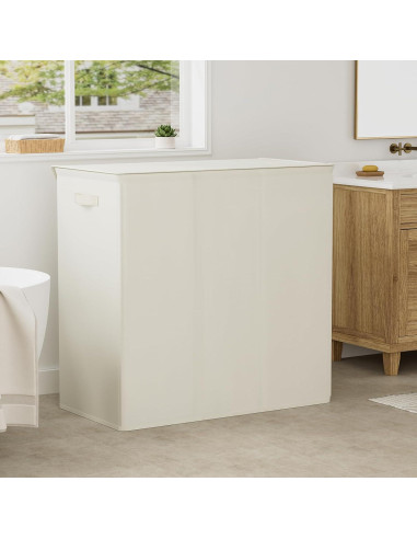 Cesto de Ropa 180L WOWLIVE con Tapa y 3 Compartimentos Beige