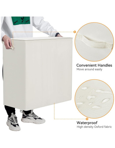 Cesto de Ropa 180L WOWLIVE con Tapa y 3 Compartimentos Beige