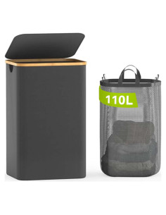 Cesta de Lavandería Bathola 110L con Tapa - Gris
