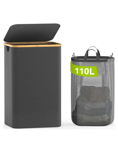 Cesta de Lavandería Bathola 110L con Tapa - Gris
