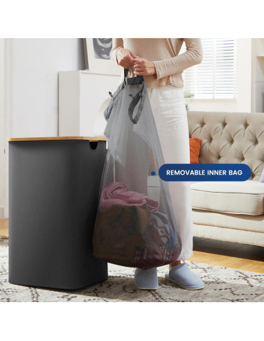 Cesta de Lavandería Bathola 110L con Tapa - Gris