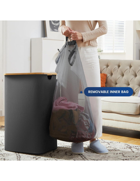 Cesta de Lavandería Bathola 110L con Tapa - Gris