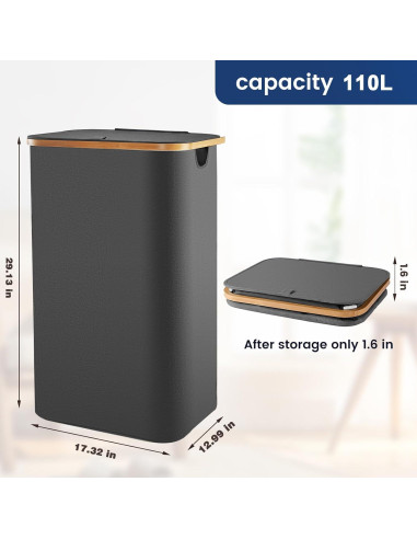 Cesta de Lavandería Bathola 110L con Tapa - Gris