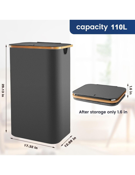 Cesta de Lavandería Bathola 110L con Tapa - Gris