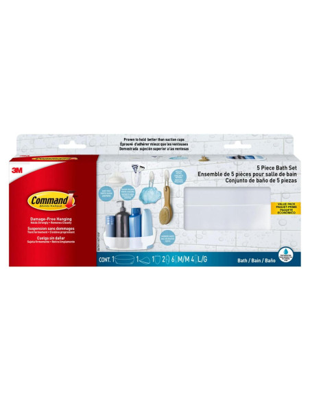 Juego organizador de baño Command 5 piezas - Caddy, jabonera, soporte cepillos
