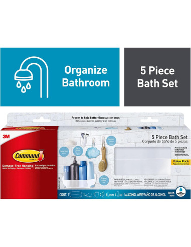 Juego organizador de baño Command 5 piezas - Caddy, jabonera, soporte cepillos