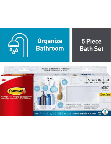 Juego organizador de baño Command 5 piezas - Caddy, jabonera, soporte cepillos