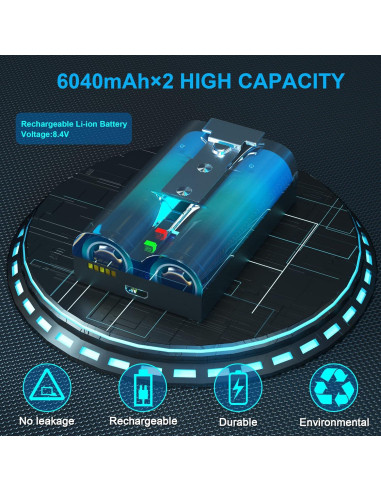 2 Baterías Recargables 6040mAh + Cargador Doble USB Ring