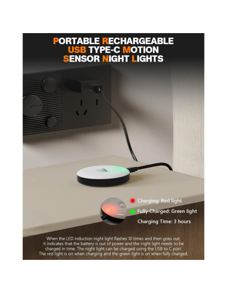 Sensor de Movimiento Luz Nocturna LED AXHHTVCGY Carga USB