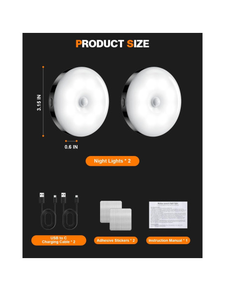 Sensor de Movimiento Luz Nocturna LED AXHHTVCGY Carga USB