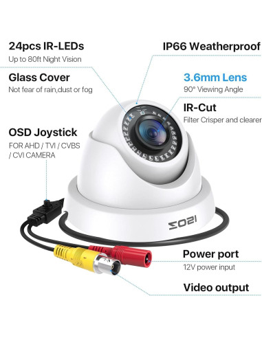 Cámara de Seguridad ZOSI 2MP HD 1080P 4 en 1 a Prueba de Agua