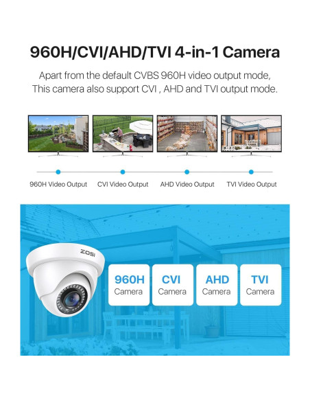 Cámara de Seguridad ZOSI 2MP HD 1080P 4 en 1 a Prueba de Agua